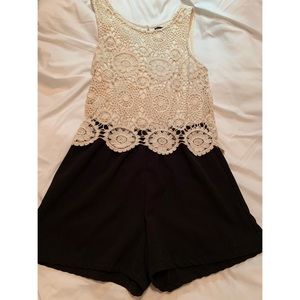 Ivory and black lace romper